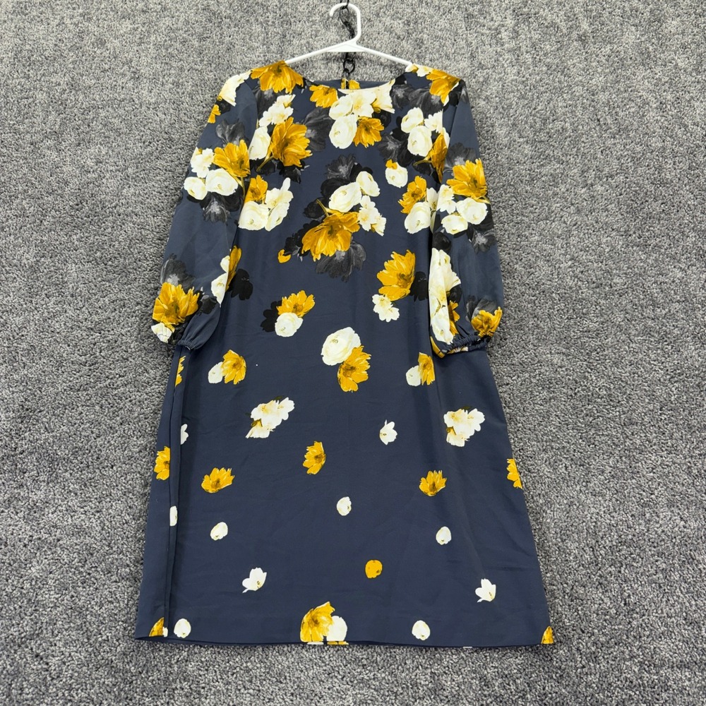 Ann Taylor Factory Shift Dress Womens 2 Blue Floral Long Sleeve Knee Length Mini